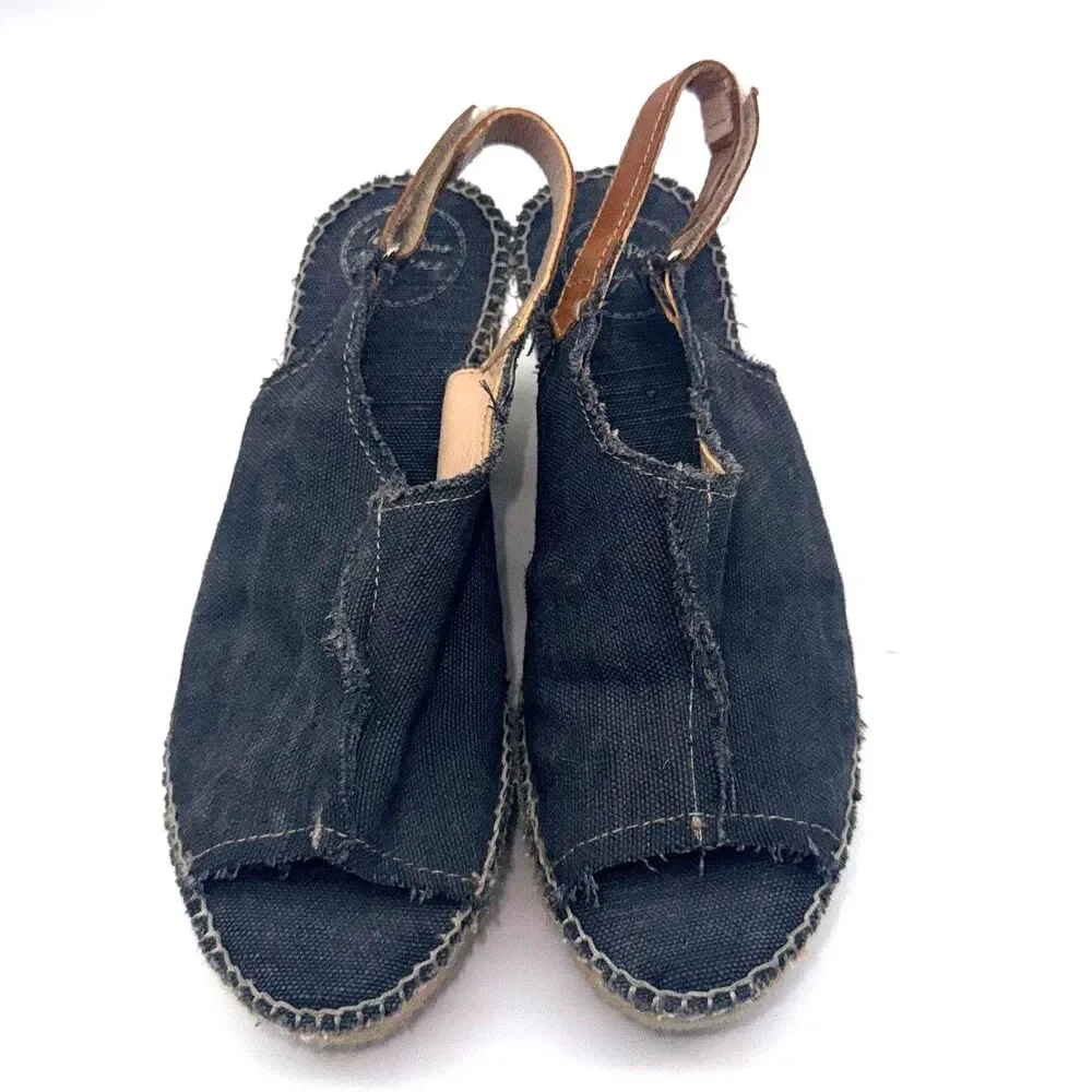 Toni Pons Lugano Espadrille Wedge Slingback Sandal - Black Fabric 39/8-8.5